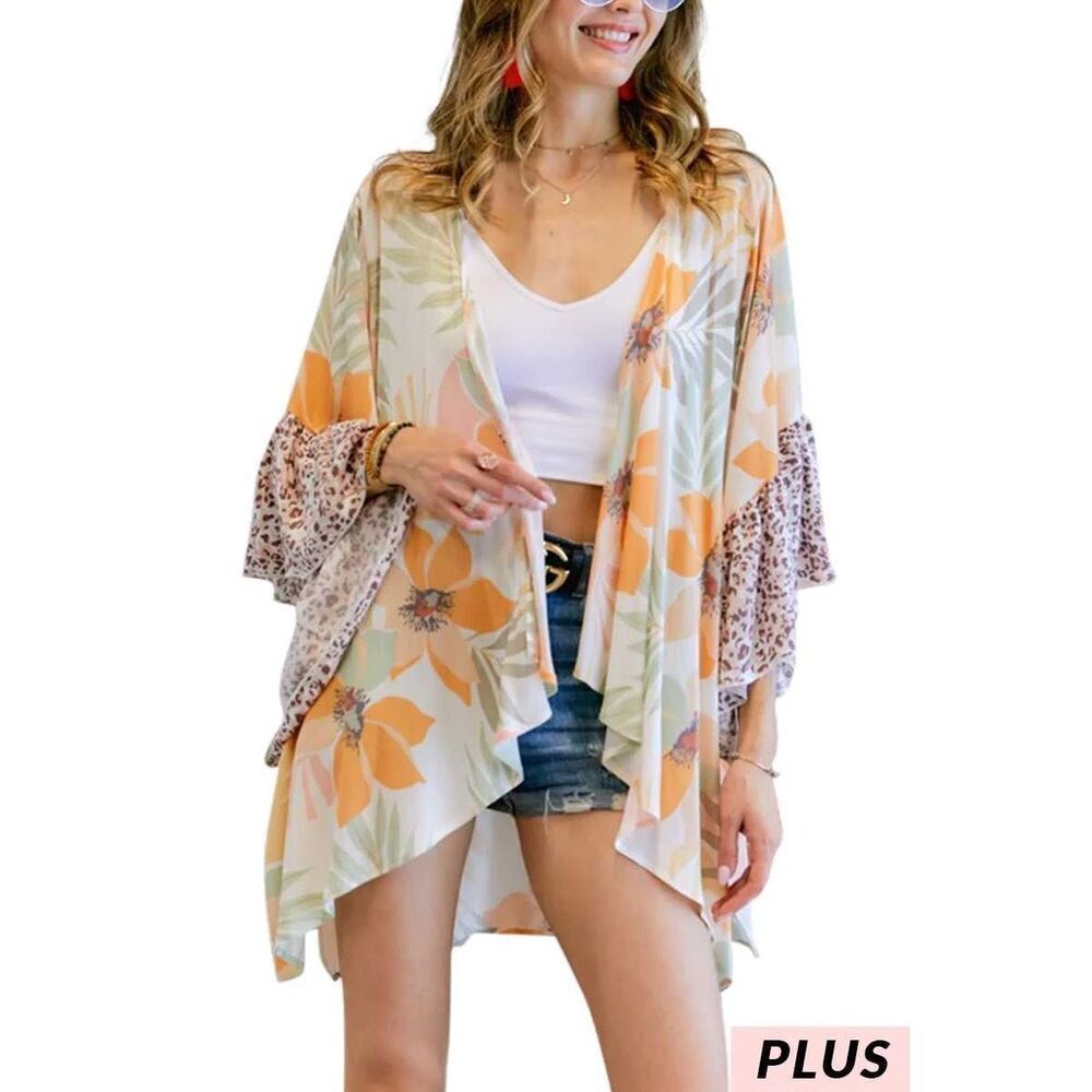 Adora BLUSH/ORANGE FLORAL KIMONO cardigan one size